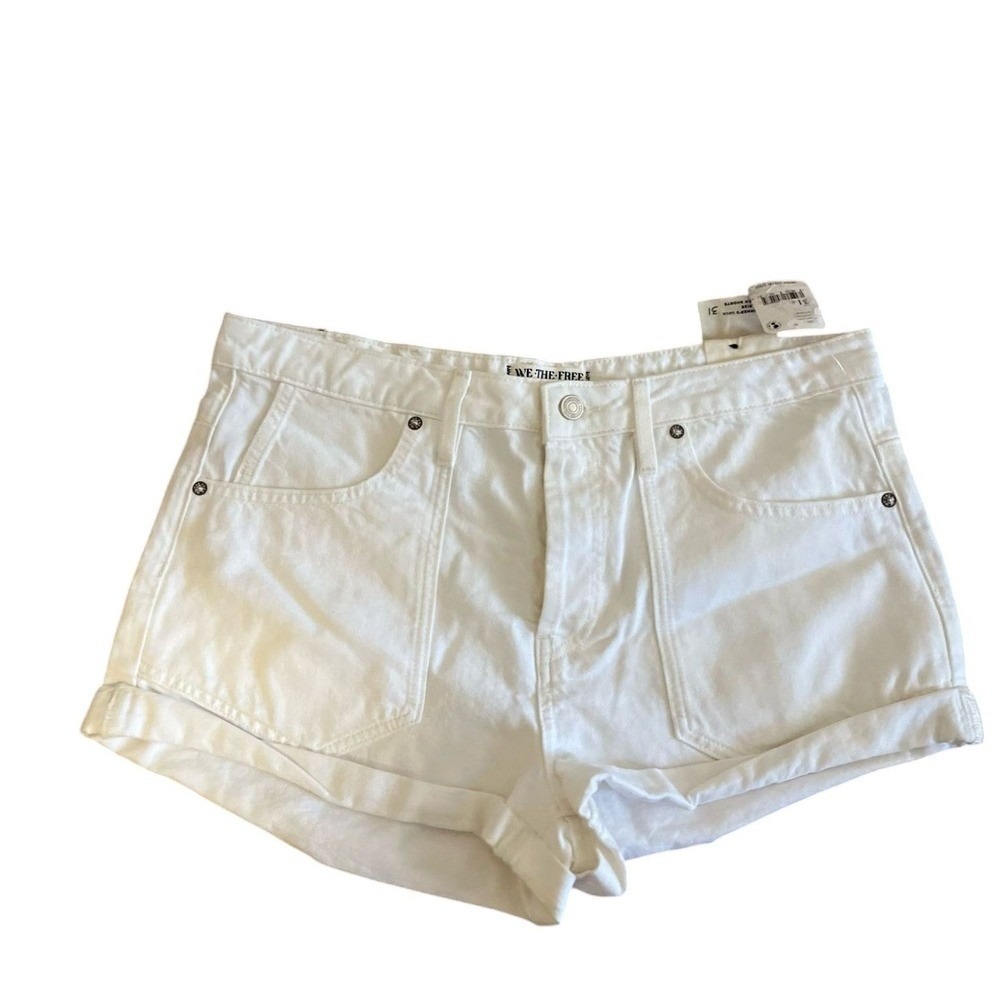 We The Free White Denim Shorts Cuffed High Waist Pockets Casual Size 31‎